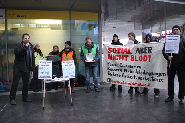 Kundgebung 08.01.2014 vor dem ÖGB-Gebäude in Wien. Foto: Initiative Sozial aber nicht blöd
